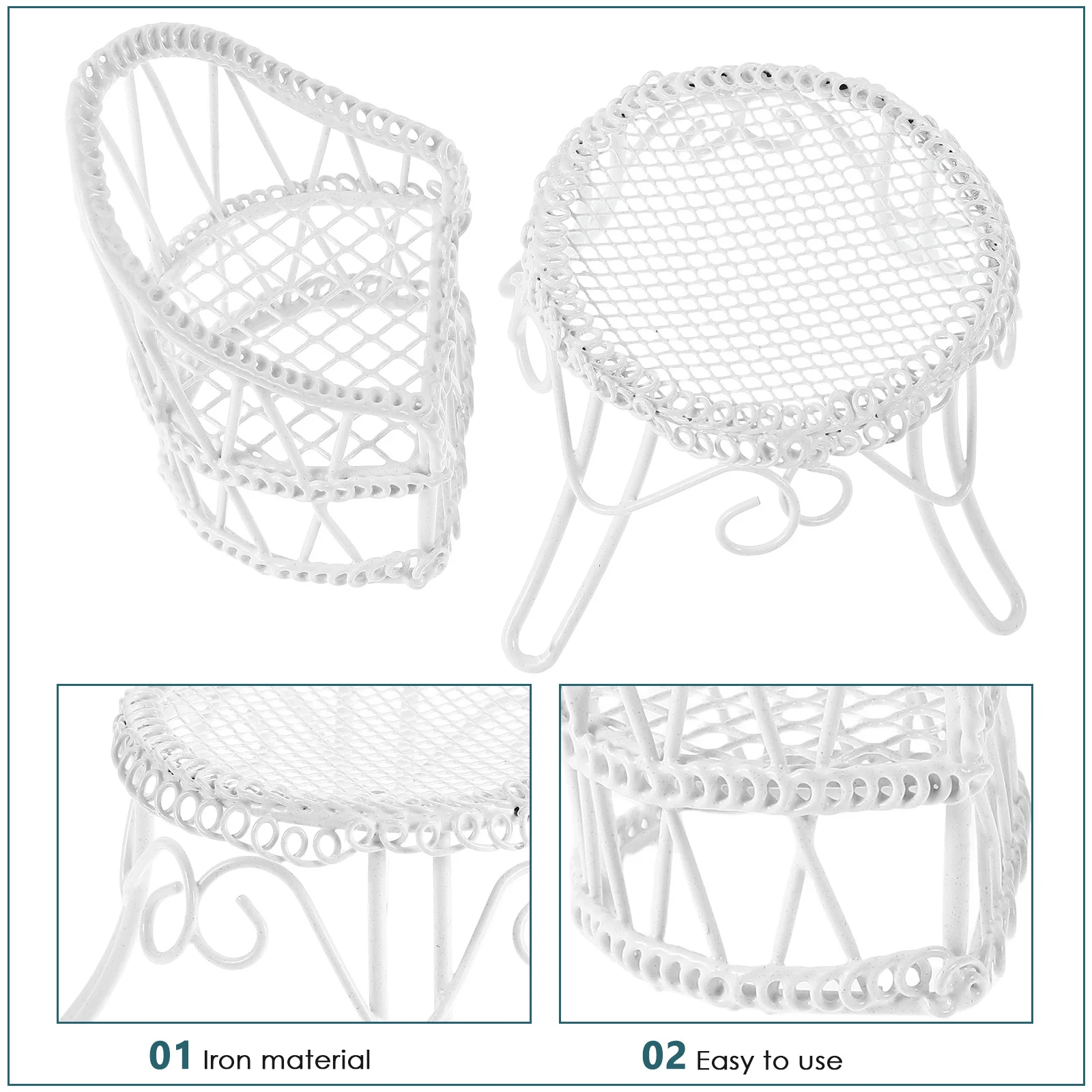 1 Juego de Mini mesa y silla exquisita para decoración de paisaje de jardín en miniatura, bonitos muebles de hierro para casa de muñecas, cocina y dormitorio - imagen 5