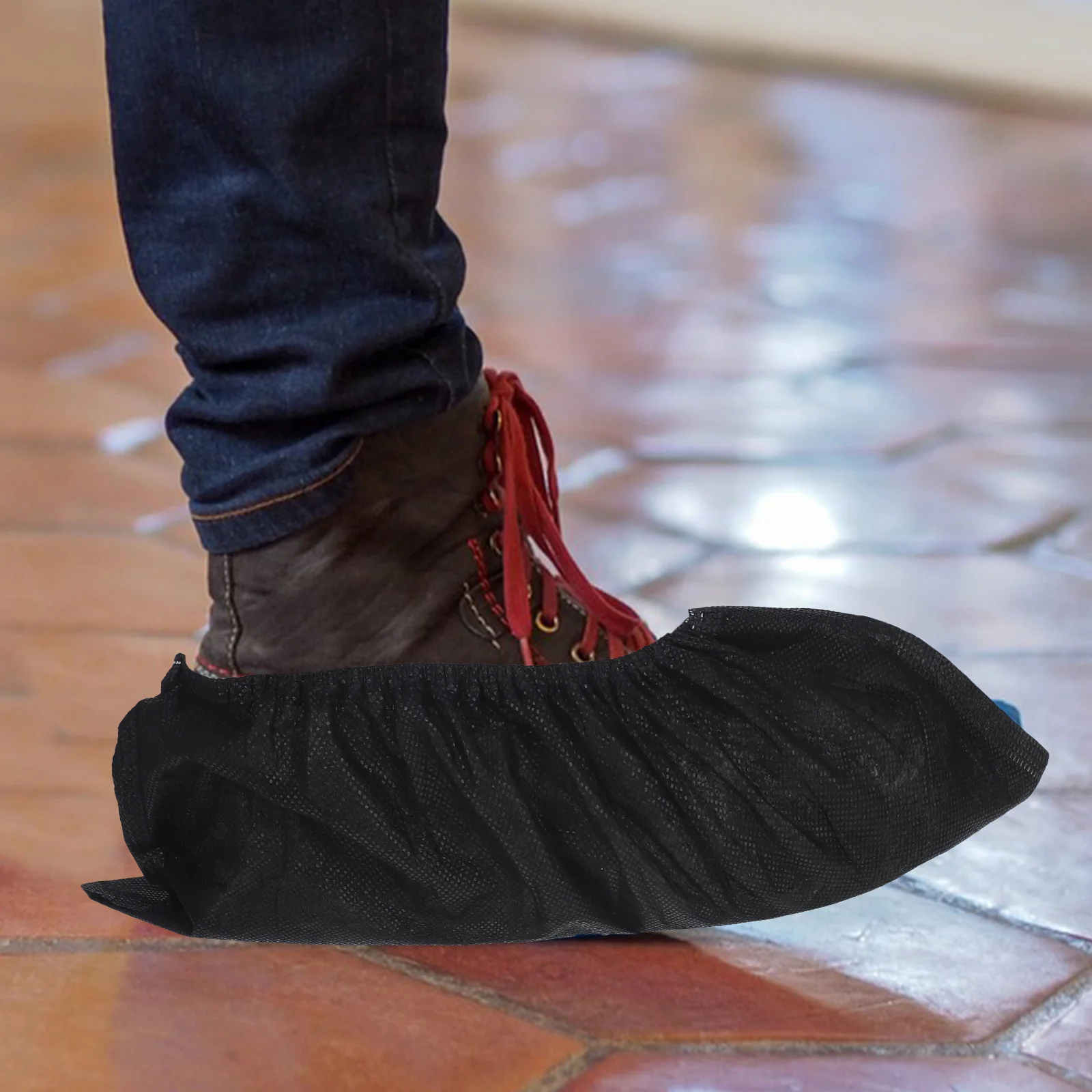 100 Uds. Cubierta de zapato desechable no tejida negra, cubiertas gruesas de zapatos no tejidas para laboratorios, salones, talleres, talla única - imagen 2