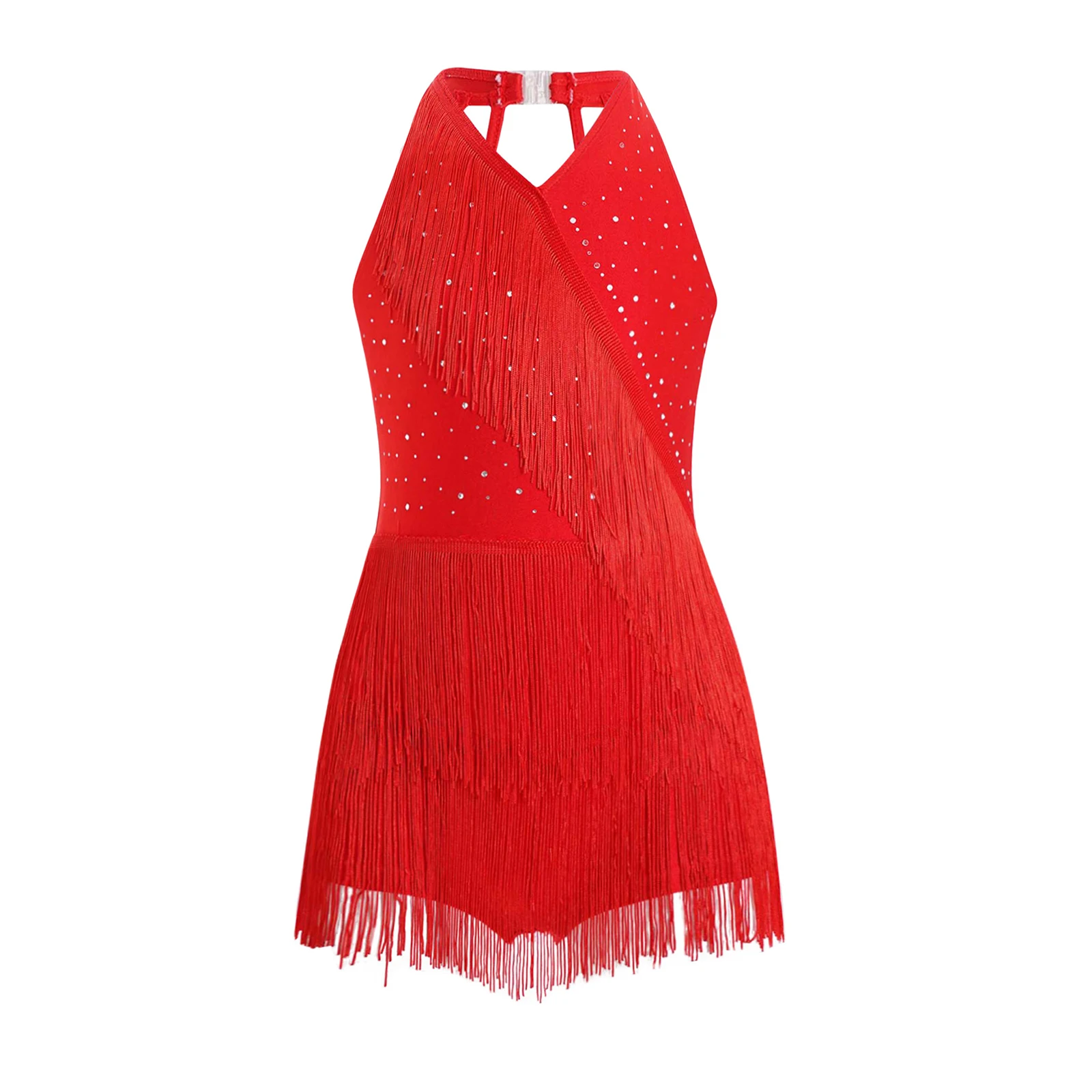 Vestido de baile jazz niña lentejuelas flecos halter - imagen 2