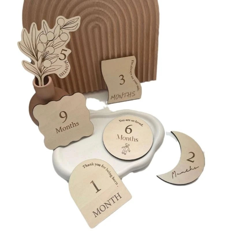 M76C Hitos infantiles Tarjeta madera Baby Photos Regalo ducha ducha Padres Souvenir - imagen 3