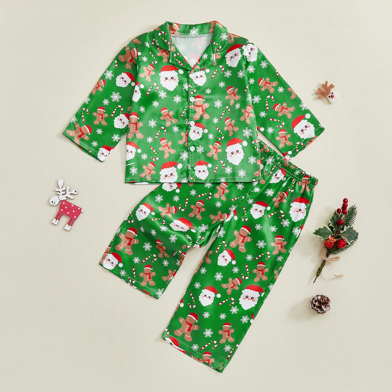 Pijama navideño infantil de niña con Papá Noel y pantalón elástico - imagen 2