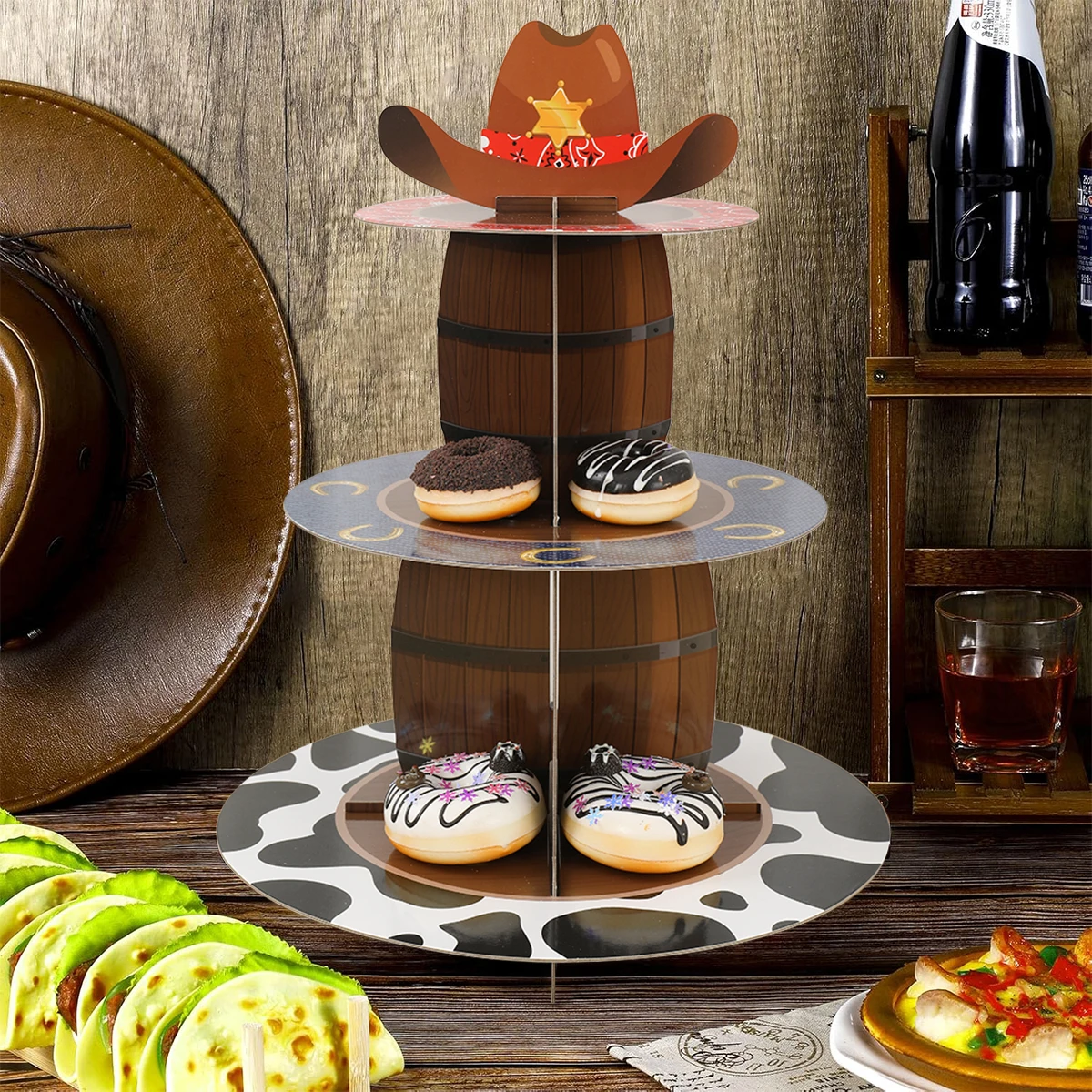 Soporte de papel para pastel de West Cowboy de 3 niveles, decoración para fiesta de feliz cumpleaños de West Cowboy, decoraciones para pasteles para niños y niñas, suministros para Baby Shower - imagen 3