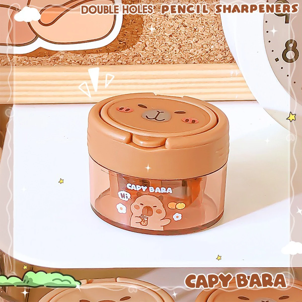 Sacapuntas Capybara infantil doble agujero portátil y retractil - imagen 5