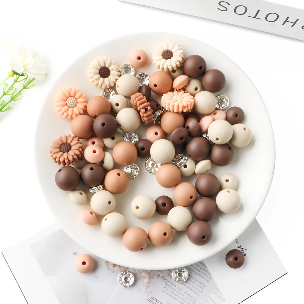 86 unids/lote de cuentas redondas de Margarita de silicona, conjunto mixto y combinado para joyería DIY, pulsera, collar, llavero, Etc., accesorios hechos a mano - imagen 5