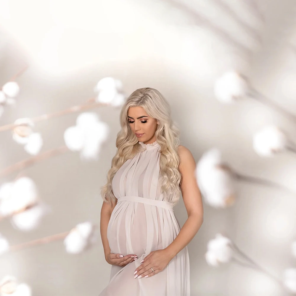 Vestido premamá de gasa blanca con volantes para fotos embarazo - imagen 2