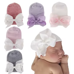 Gorro de punto bonito de Hospital para recién nacidos con lazo, gorros Boknot para niñas, gorro suave con lazo de grogrén para bebés de 0 a 6 meses