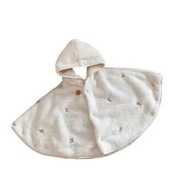 INS Capa con capucha para niños - Poncho bordado de lana Coral