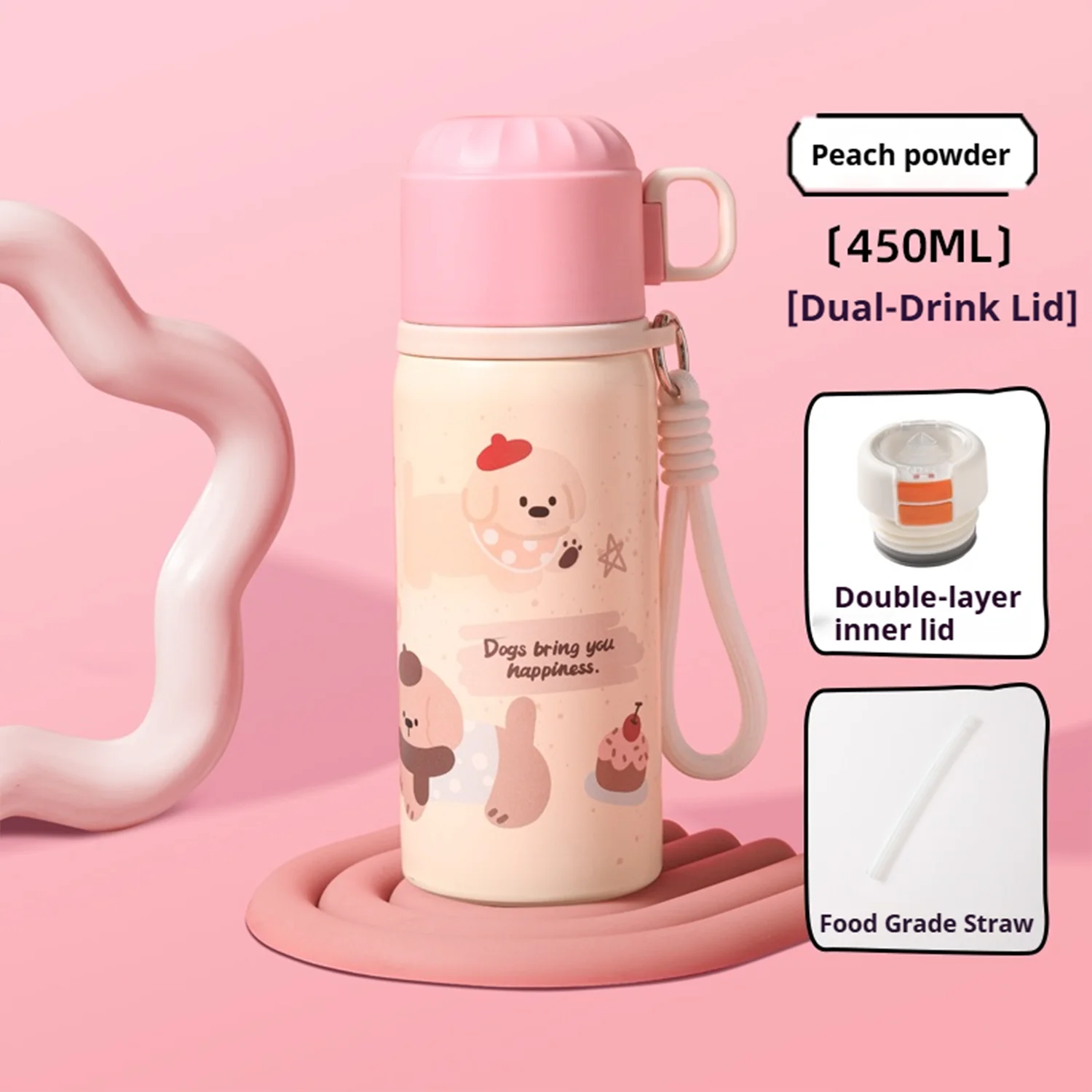 Taza de agua fría aislada para estudiantes de gran capacidad de 450ml, taza doble de acero inoxidable 316, regalo de cumpleaños al aire libre