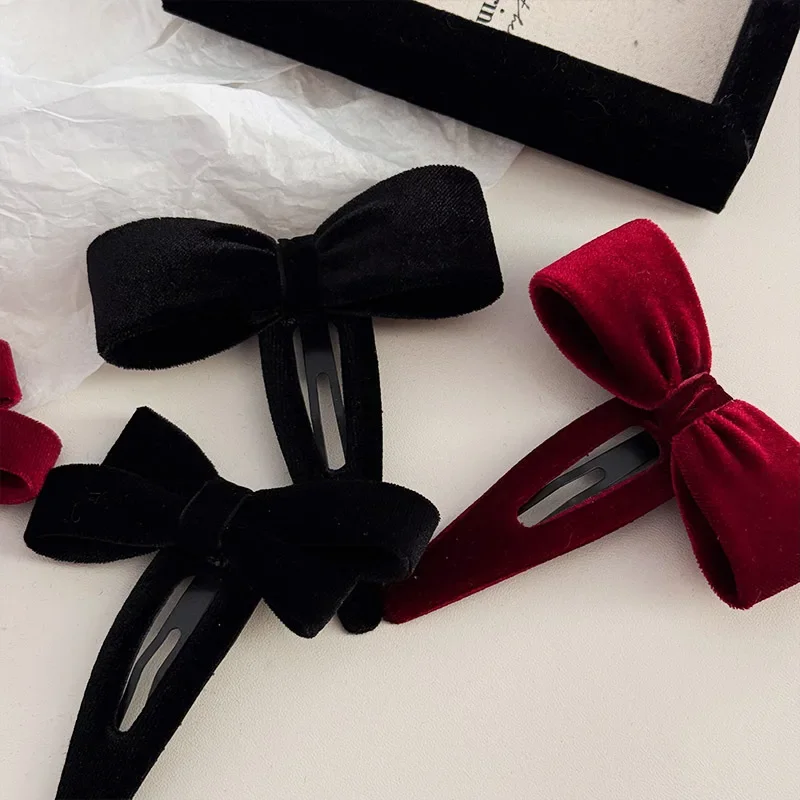 Clip de pelo doble lazo terciopelo – Retro elegante para niños - imagen 2