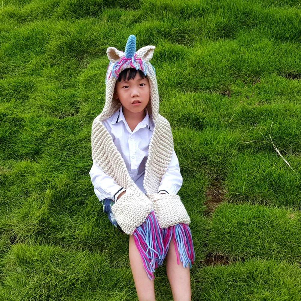 Gorro de invierno colorido hecho a mano para niños, gorro de lana tejido con unicornio, bufanda, gorros cálidos para niños, gorro de unicornio para exteriores