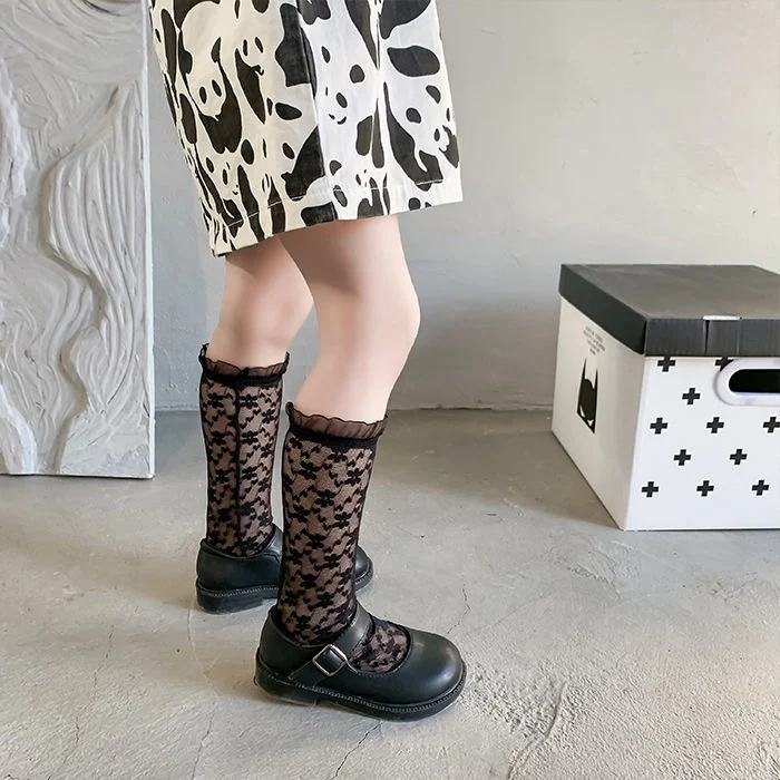 Calcetines coreanos con volantes de encaje Retro para niños, medias de pantorrilla encantadoras para niños, medias de princesa finas y transpirables con volantes, cosas para niños - imagen 4