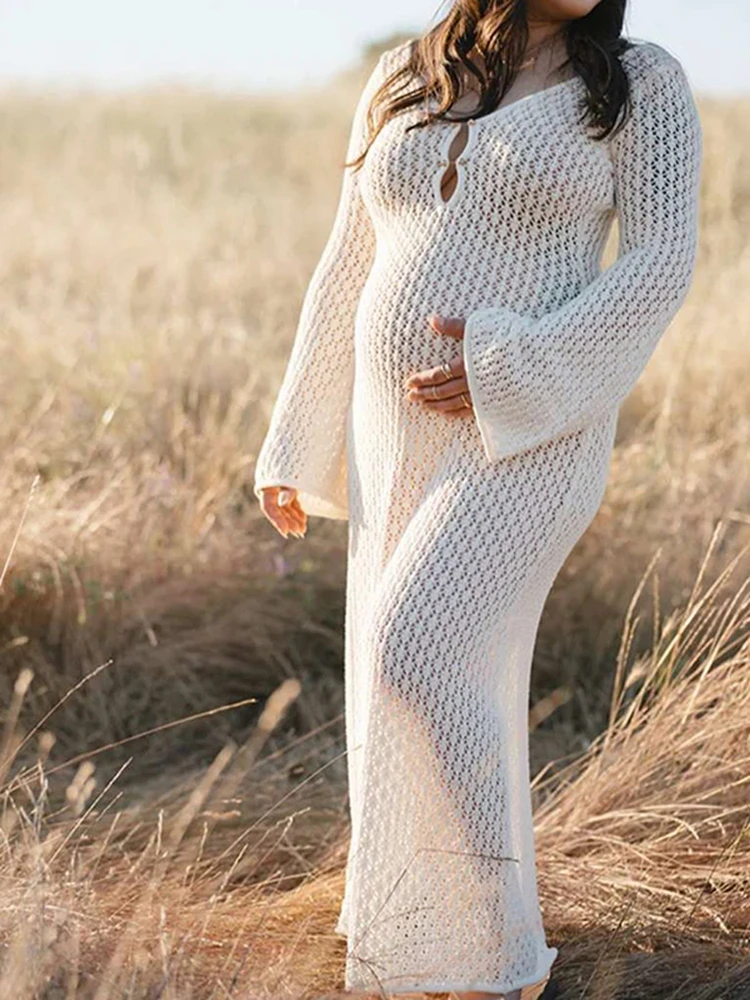 Vestido de embarazo de punto bohemio con manga acampanada