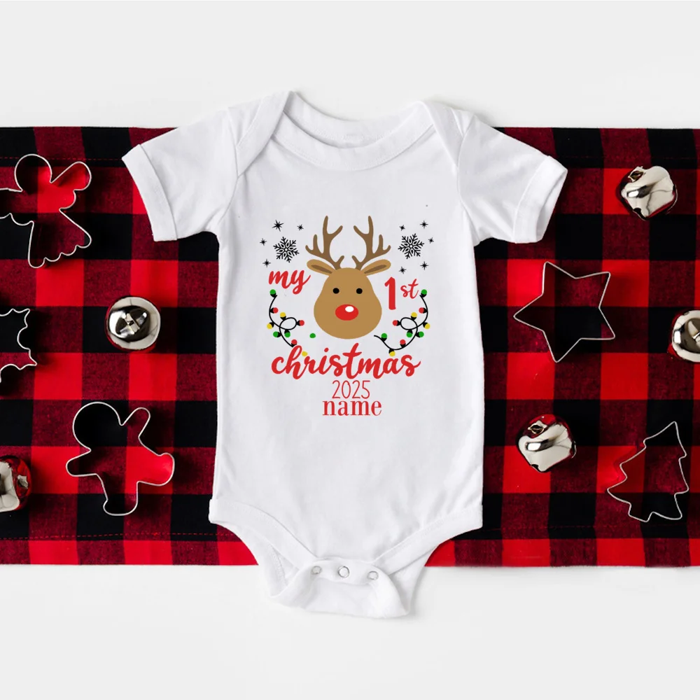 Traje personalizado de 1er Navidad para bebé, Body para recién nacido, mono de fiesta de Navidad de manga corta para vacaciones de invierno, regalo para Baby Shower - imagen 5