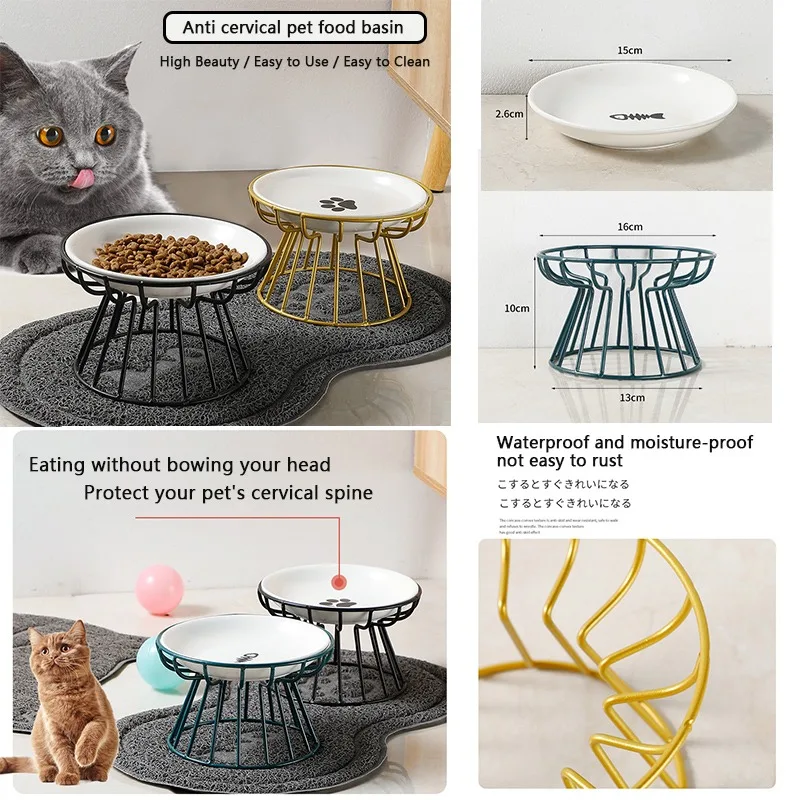 Cuenco elevador con soporte de Metal para gato, plato elevado de alimentación de aperitivos de cerámica para mascotas, suministros para cachorros y gatitos, accesorios para perros - imagen 3