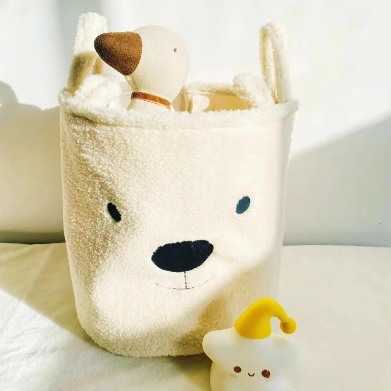 Cesta de almacenamiento de lona de lana de cordero, cesta de almacenamiento de juguetes y aperitivos, cesta de ropa sucia, bolsa de caché para madre y bebé - imagen 4