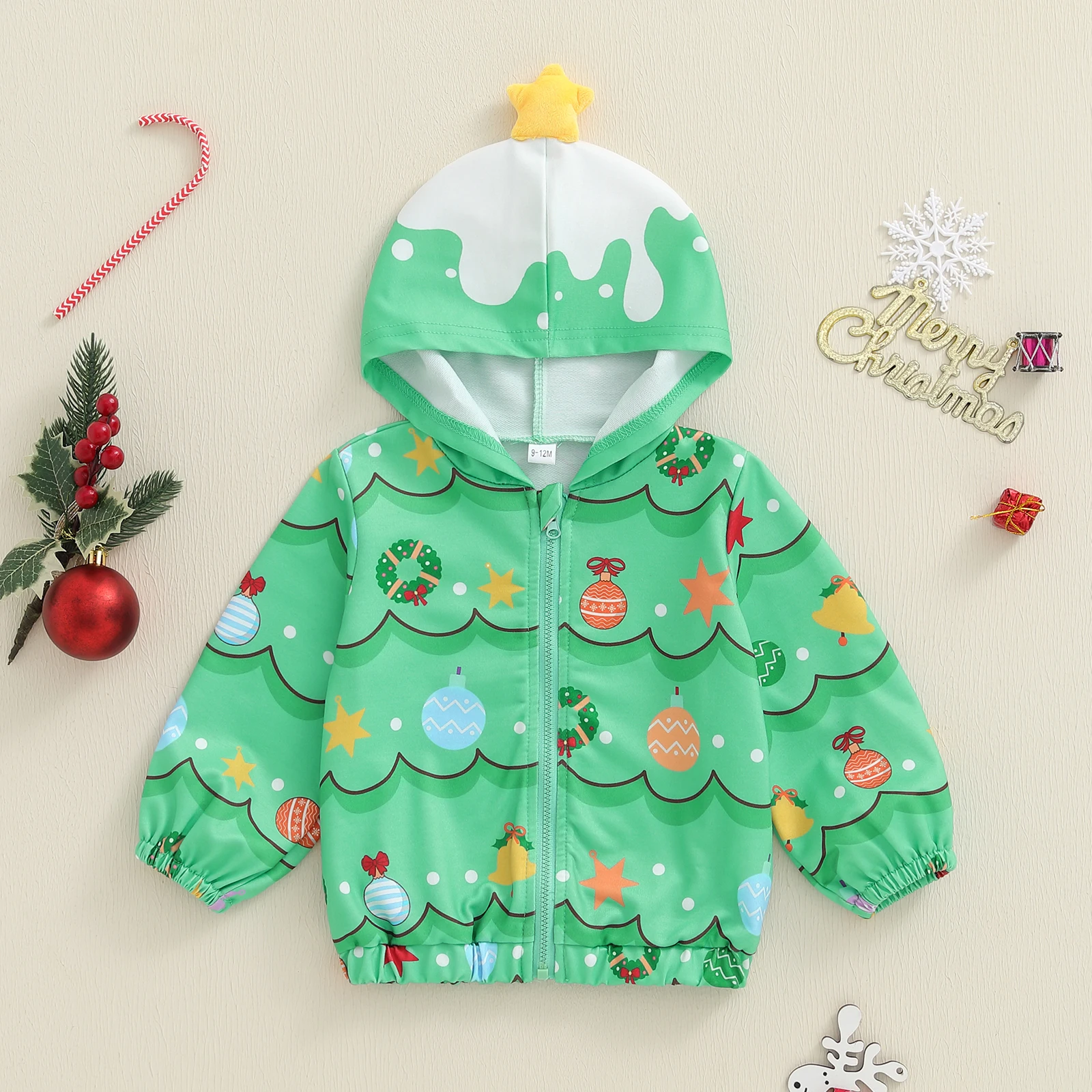 Suefunskry Chaquetas de árbol de Navidad para niña pequeña, sudaderas clásicas de manga larga con estampado de dibujos animados y cremallera, camisetas de otoño para niños - imagen 2