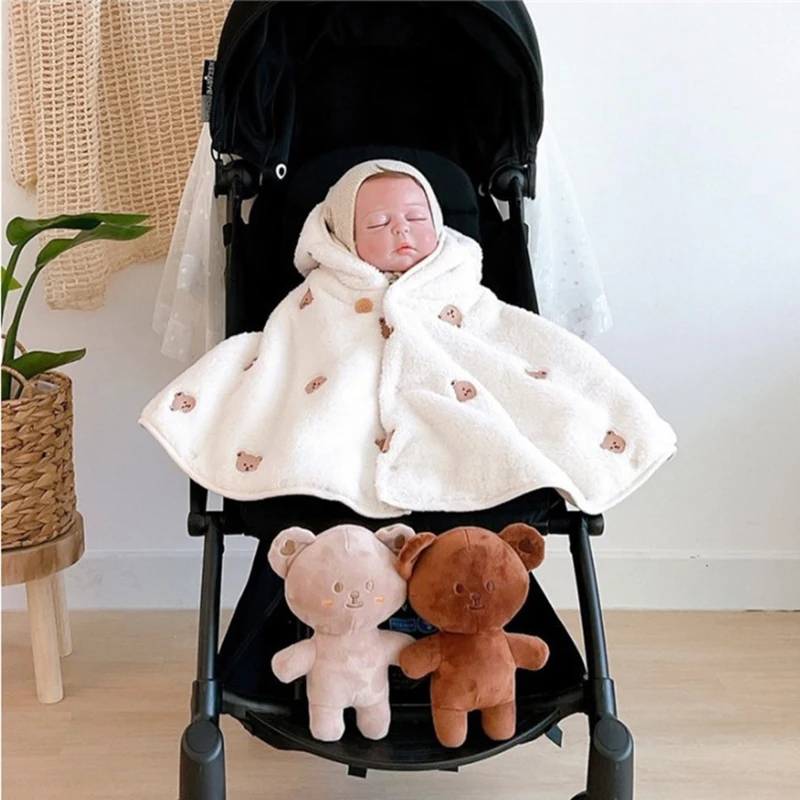 Capa de mono de invierno para niños recién nacidos, ropa para niños y niñas, manta envolvente bordada de Franela Coral, traje cálido a prueba de viento para bebé - imagen 5