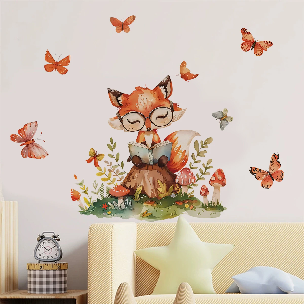 Pegatina pared infantil zorro con mariposas – Vinilo habitación - imagen 2