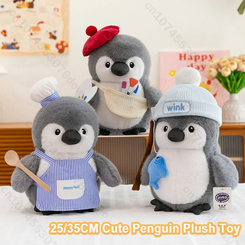 25/35CM lindo pingüino de peluche de juguete suave de peluche Chef pintor pesca muñeco de pingüino gordo almohada decoración del hogar divertido Navidad San Valentín
