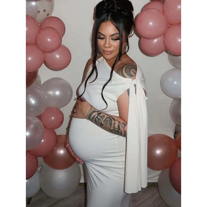 Vestido de maternidad largo maxi con hombros descubiertos elegante - imagen 3