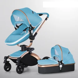 Cochecito bebé 3 en 1 plegable de PU – Silla paseo recién nacido