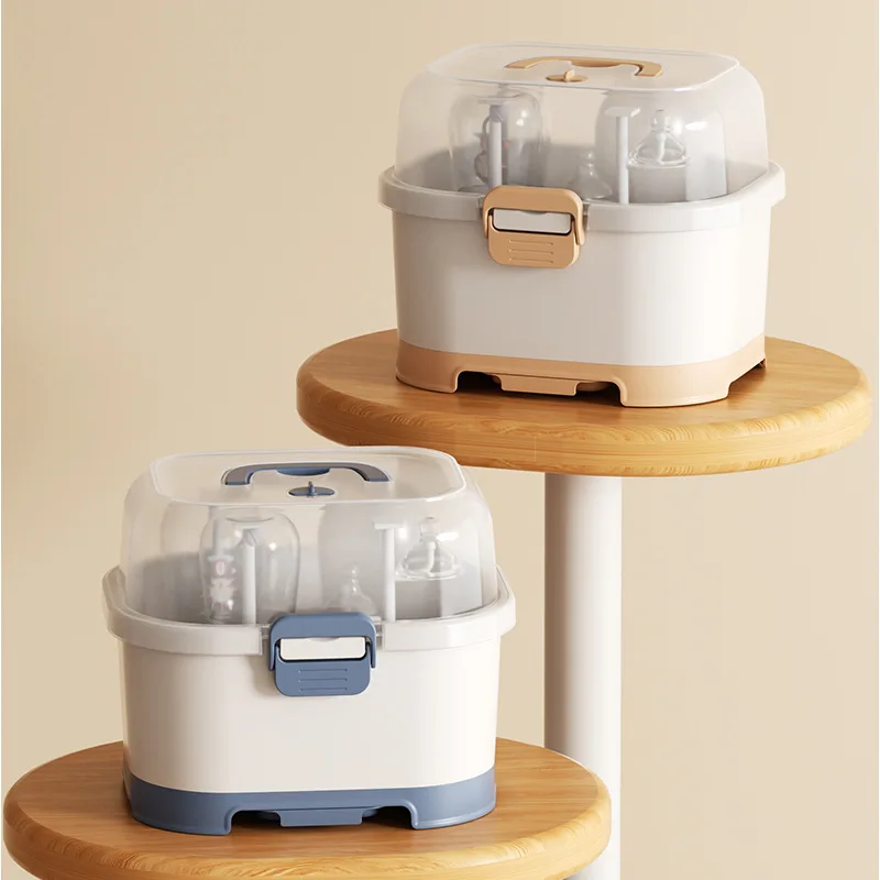 Caja organizadora de biberones, contenedor de almacenamiento de leche de gran capacidad, Material PP transparente a prueba de polvo, mango portátil para guardería