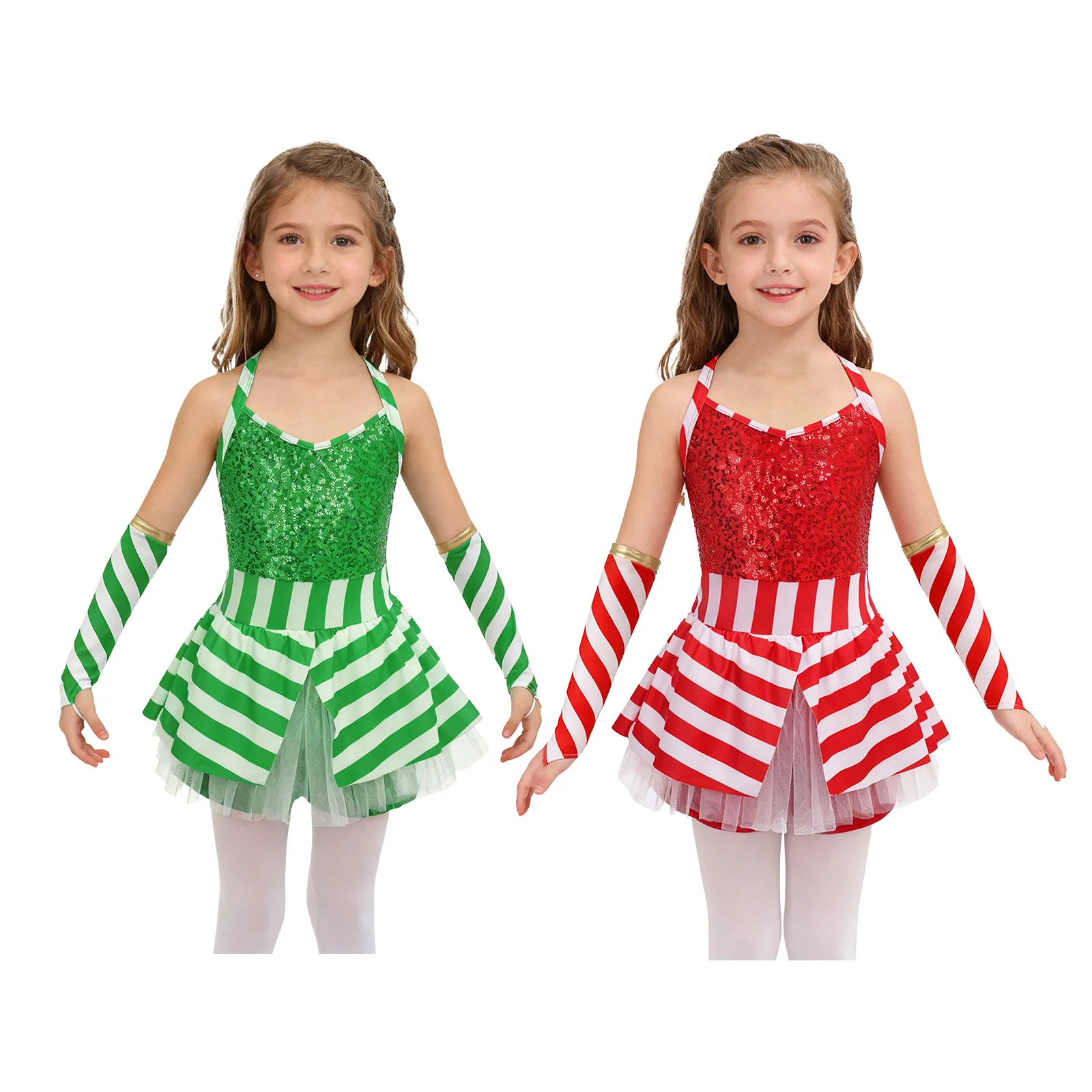 Vestido de ballet navideño sin mangas con bastón caramelo para niñas - imagen 2