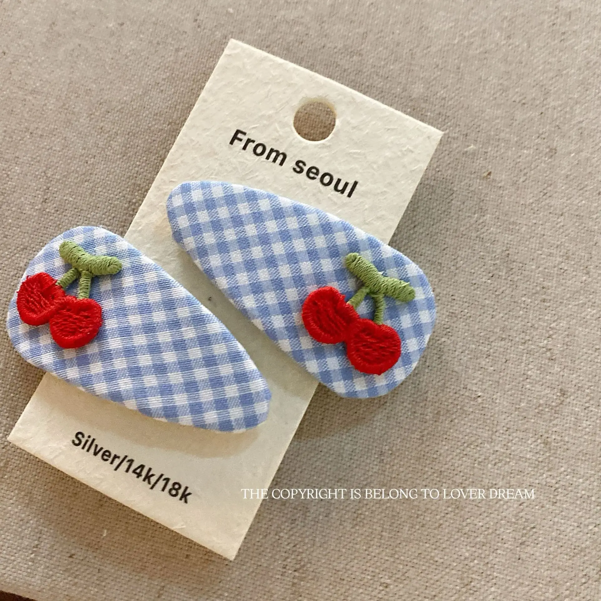 Horquilla de cereza a cuadros – Accesorio infantil para niña con flequillo - imagen 3
