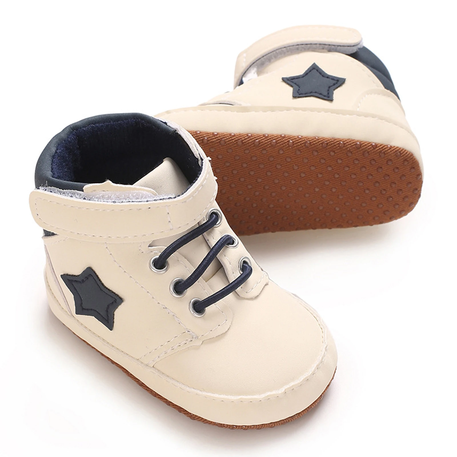 Zapatillas altas para niños pequeños, zapatos planos informales con parche de estrella/corazón, suela suave, zapatos transpirables para caminar para bebés recién nacidos - imagen 3