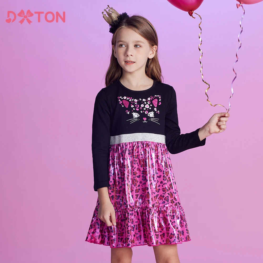 Vestido infantil DXTON manga larga estampado leopardo con gato - imagen 3