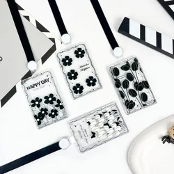 Funda transparente para tarjetas de bebé con diseño floral negro