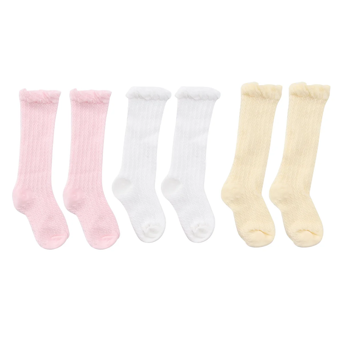 3 pares de calcetines largos con mosquitera para bebé, calcetines transpirables suaves antideslizantes de algodón para bebé de 0 a 1 años, colores surtidos - imagen 2