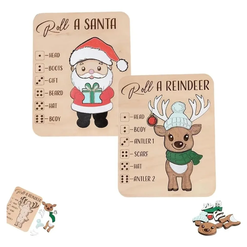 Rompecabezas de madera de Navidad para niños pequeños, relleno de bolsas de regalo con relleno de medias navideñas de Reno de Papá Noel, recuerdo de fiesta de Navidad, decoración del hogar