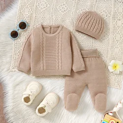 Conjuntos de punto para bebé: sudadera, pantalón y gorro – Tela suave y cálida