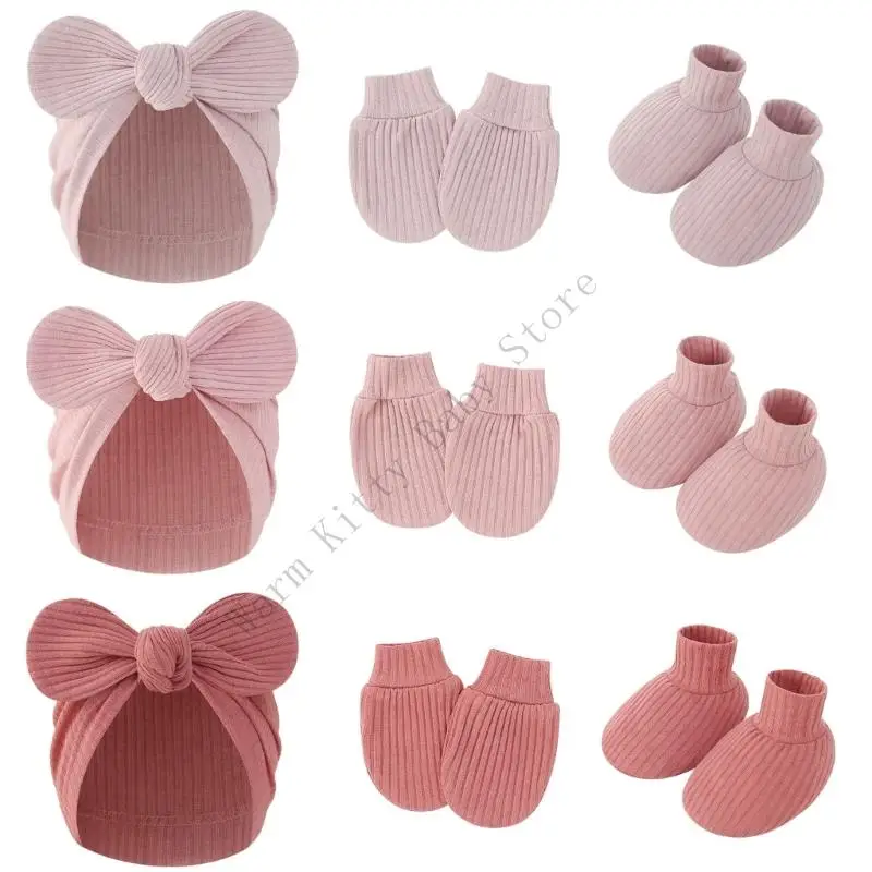 XXFE Guantes algodón Transpirable Sombrero guardería Calzado para niño niña Manoplas bebé Calcetines - imagen 5