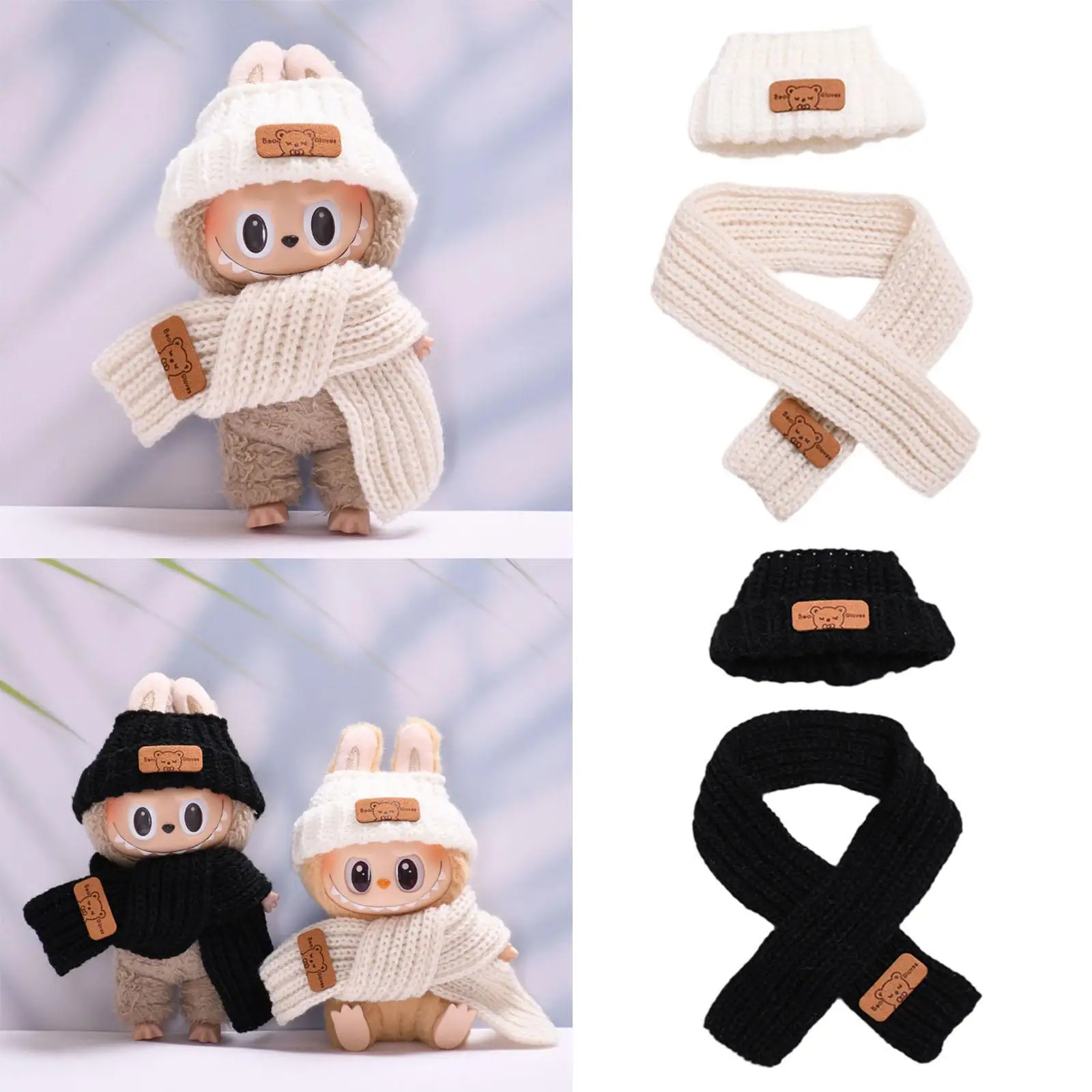 2x Doll Clothes Doll Outifits Hat and Scarf Set Photo Props DIY Doll Toy Stuffed Animals Clothes Cute for 15/17 cm Plush Doll