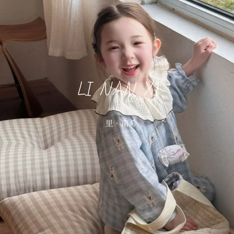 Pijamas bonitos de princesa de dibujos animados para niños, ropa de dormir Kawaii con conejito y gatito para niños pequeños, ropa suave de Cotoon para el hogar para primavera - imagen 3