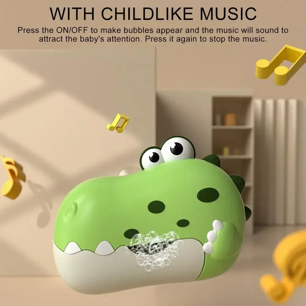 Máquina de burbujas para baño, soplador de burbujas automático con música, forma de dinosaurio, eléctrico con ventosa, compañero de baño para niños - imagen 3