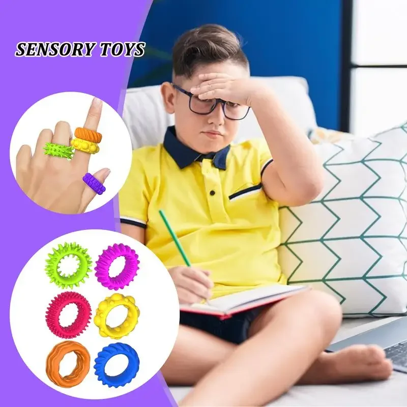 12 unids/set de anillos sensoriales para niños, juego de juguetes sensoriales para aliviar el estrés, anillos sensoriales de descompresión TPR para niños, alivia la ansiedad suave - imagen 5