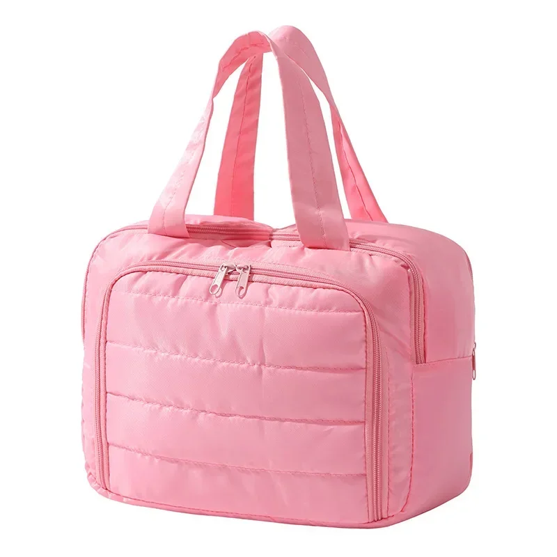 Neceser de viaje para mujer, bolsa de maquillaje divisoria de gran capacidad, ligera, portátil, a la moda, Material de nailon de diseño Simple - imagen 5
