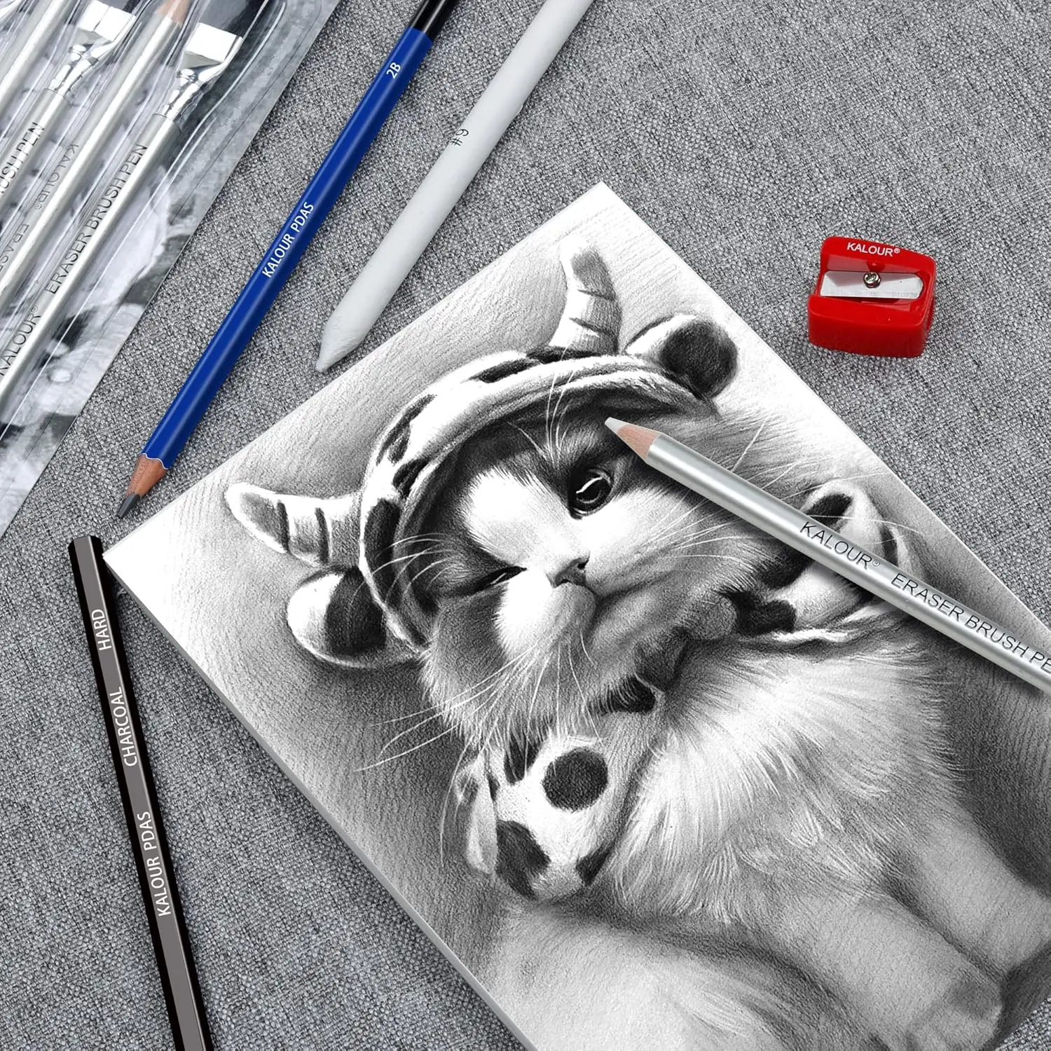 KALOUR Detail Eraser Pencil-6 lápices de borrar con pincel, sacapuntas de 2 piezas, agarrar detalles pequeños o agregar reflejos para dibujar - imagen 4