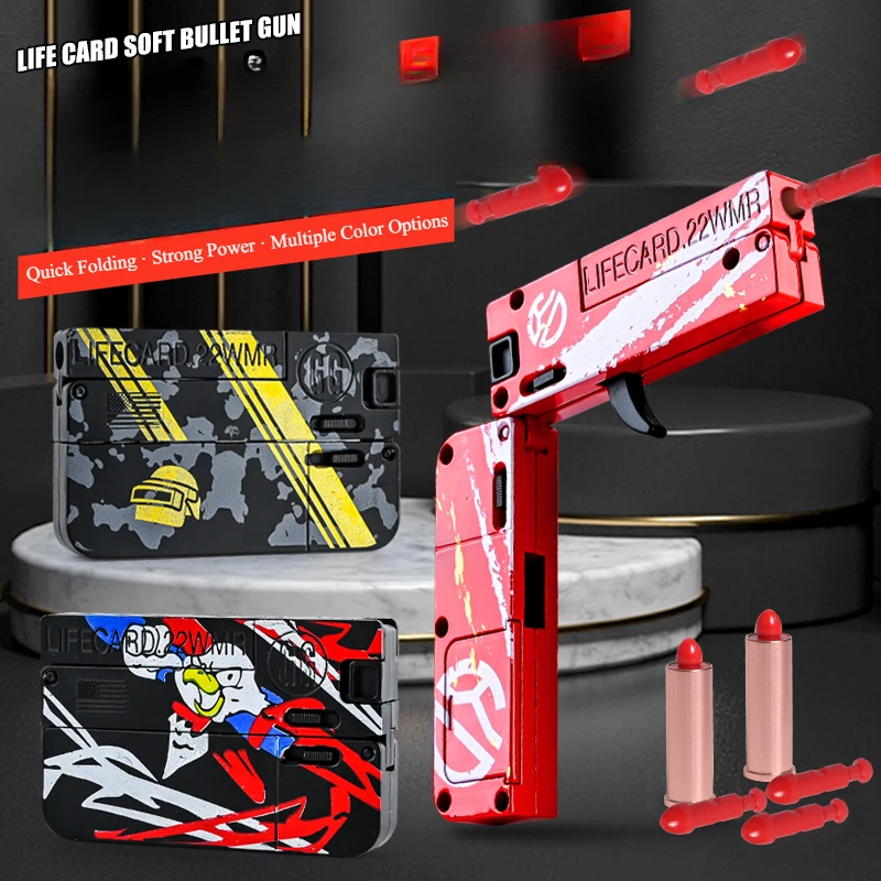 Pistola plegable de aleación Lifecard mejorada 2,0, juguete de bala suave, modelo de tiro, pistola para adultos, niños, regalos de cumpleaños - imagen 2