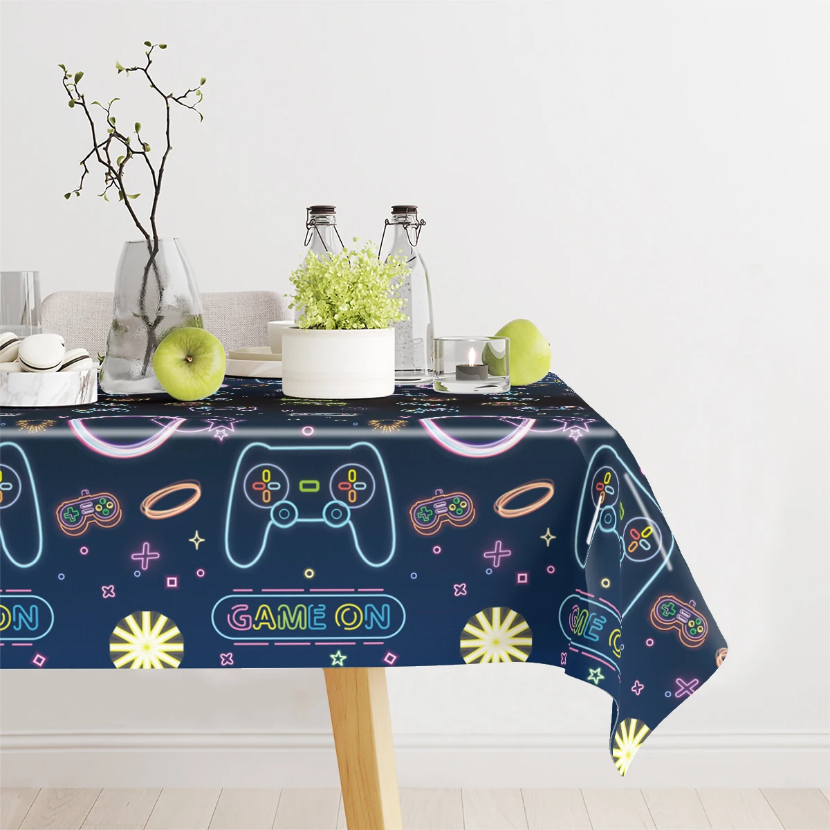 130*220cm negro Videojuego Gamepad mantel suministros de fiesta mantel de fiesta de neón cubiertas de mesa brillantes decoración de fiesta de cumpleaños - imagen 3