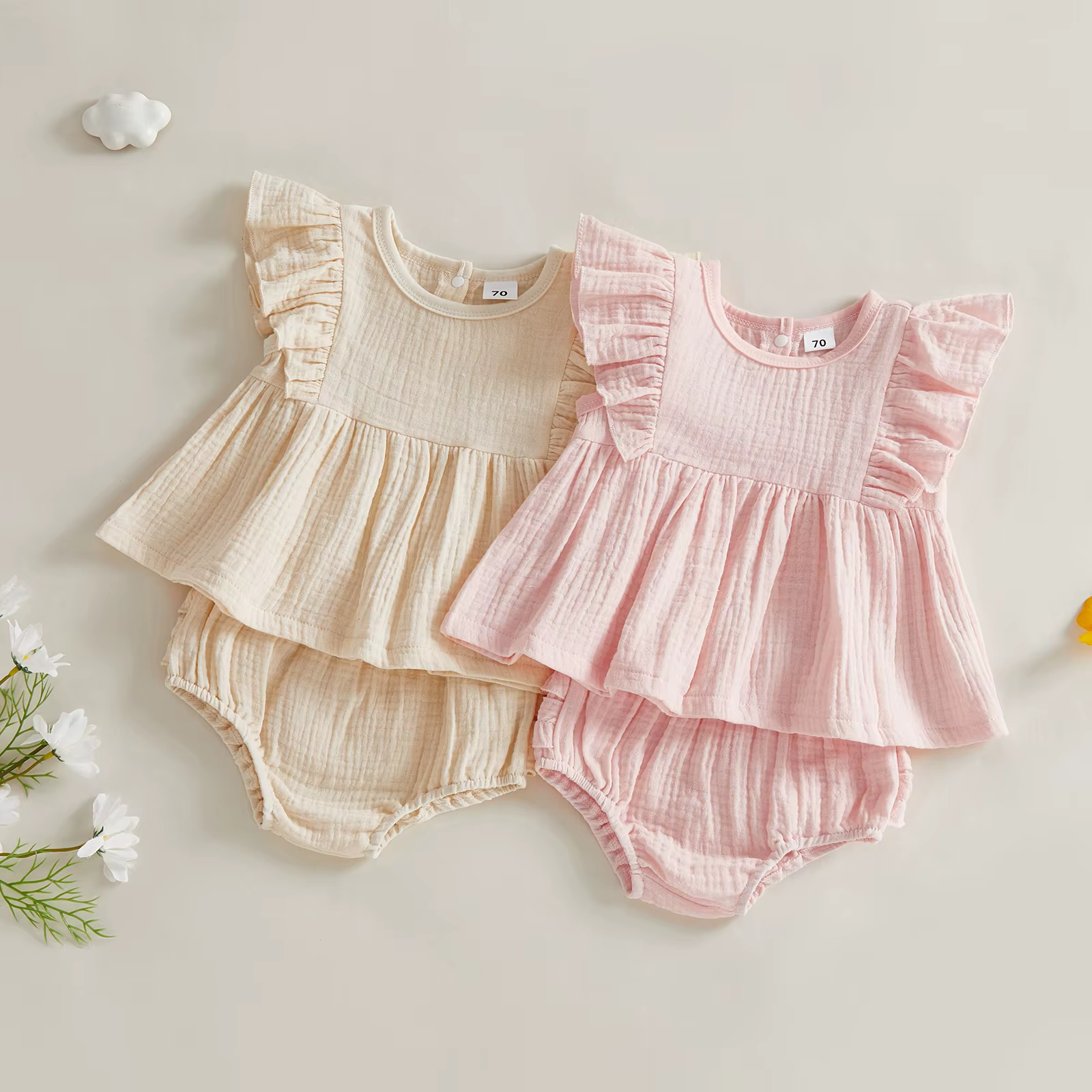 Tregren Conjunto de verano para niña lino algodón con volantes - imagen 3