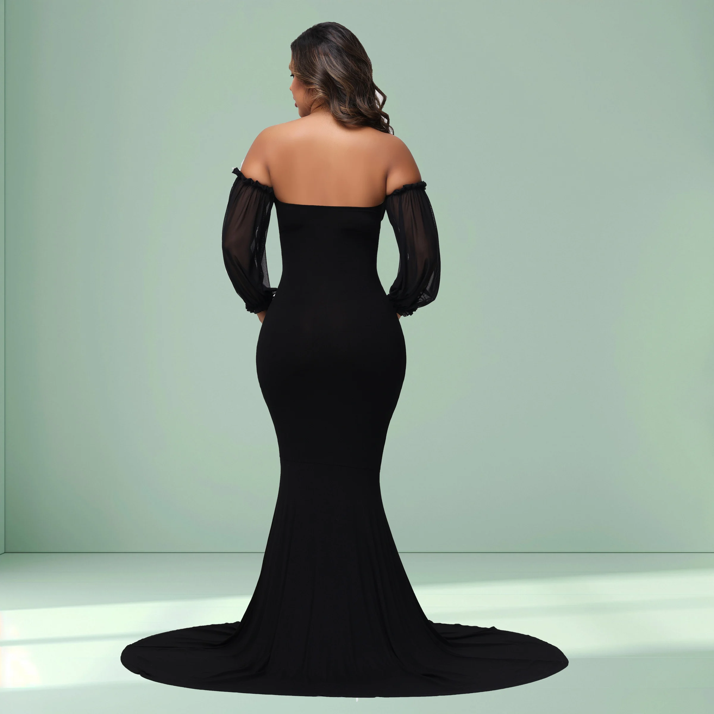 Vestido premamá de malla con hombros descubiertos - imagen 3