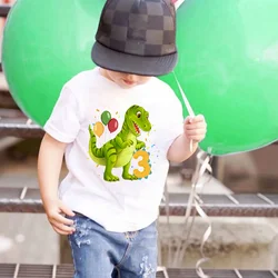 T-rex Dinosaur Birthday T-Shirt ANY AGE White Top Dino Trex Party Tops Cute Dino Boy Girls Birthday Shirts Outfit