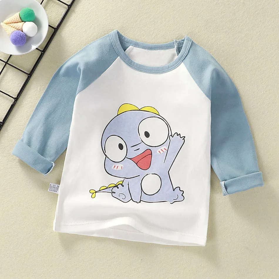 2025 primavera otoño camisetas de manga larga para niños dibujos animados lindo y cómodo dinosaurio Tops camisa Base para bebés niños y niñas