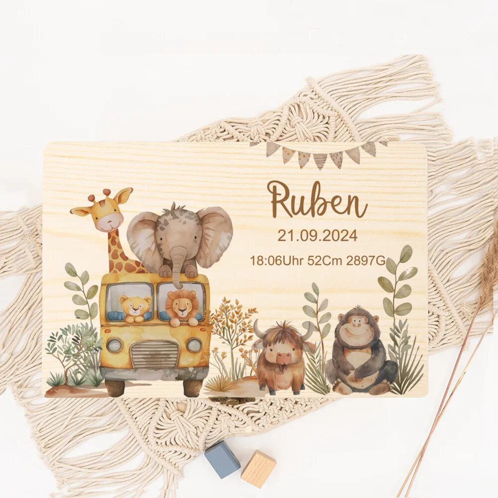 Caja de memoria personalizada con animales de viaje para guardar recuerdos, regalo de bautismo para bebé, cajas de estadísticas de nacimiento para recién nacidos, estuche de cordón umbilical - imagen 5