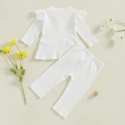 Conjunto para niña blusa manga volantes acanalados y pantalón elástico
