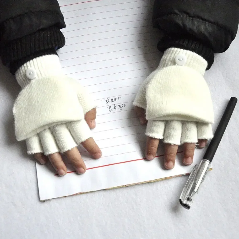 Guantes de punto gruesos para niños de 5 a 11 años, además de guantes cálidos de terciopelo para invierno, guantes sin dedos con dibujos animados abiertos para bebés y niños - imagen 3